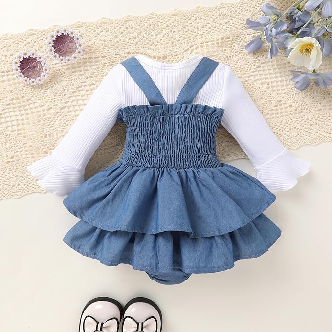 YOUNGER TREE Newborn Baby Girl Fall Winter Outfits Long Sleeve Romper Corduroy Overall Dress Infant Skirt Clothes Sets