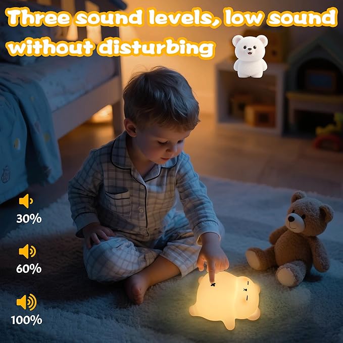Sleepy Snoring Bear Night Light for Kids, Cute Animal Silicone Nursery Night Lamp with Snoring Sound, Breathing Bear Gifts for Birthday Xmas
