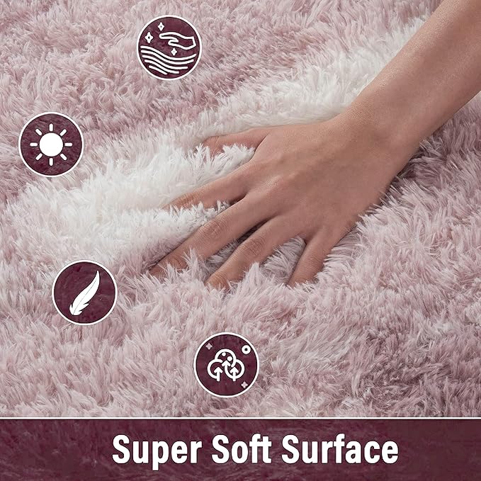 Meralax Abstract Pink Area Rugs for Living Room Bedroom Girls, 4x6 Feet Soft Fluffy Shaggy Bedside Rug, Indoor Floor Plush Carpet for Kids Girls, Dorms, Nursery Rooms, Home Decor Aesthetic