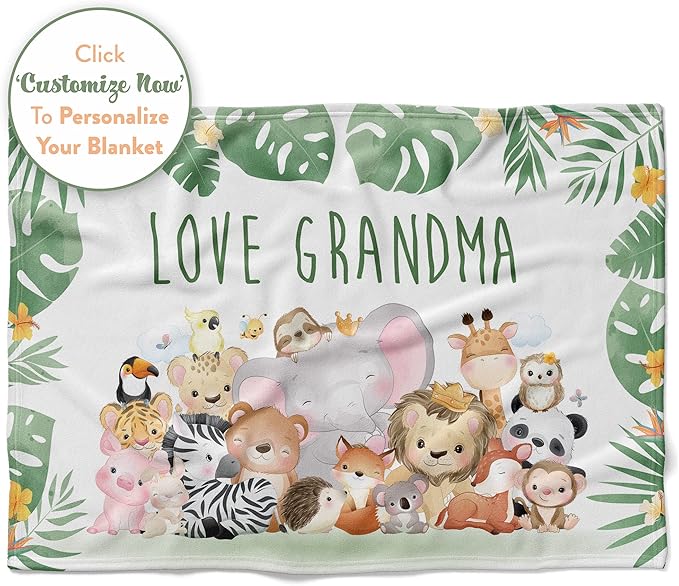 Personalized Baby Blankets with Name | Custom Animal Newborn Blanket for Baby Girl and Baby Boy | Unisex Warm Soft Sherpa Swaddle Blanket Minky | (Group Animals, Sherpa 60"x80")