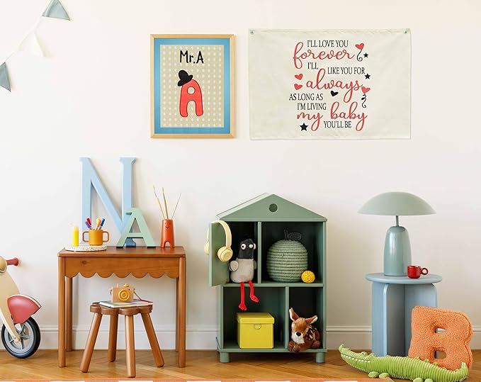I’ll Love You Forever Kids Nursery Canvas Banner Wall Decor-Baby Room Bedroom Kindergarten Reading Room Playroom Wall Decorations-Baby,Shower Baptism Gift-Rectangular Banner Flag