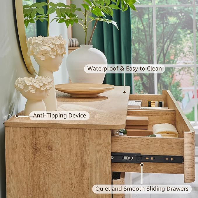 ACCOHOHO 8 Drawer Dresser for Bedroom, 52 Inch Wide Modern Chest of Drawers, Push-to-Open Wood Storgae Organizer with Large Drawers for Bedroom, Living Room, Hallway,Natural Oak