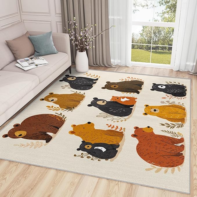 Cute Cartoon Bear Area Rug - 6x9 - Kids Boys Nursery Decor