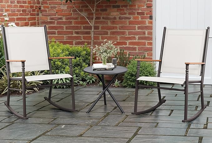 Shintenchi 2 Pcs Outdoor Rocking Chairs Set,Upgraded High Back Patio Rocking Chairs Set,Breathable Textilene Fabric Rocking Chair for Porch,Patio,Garden,Balcony,Creamy White