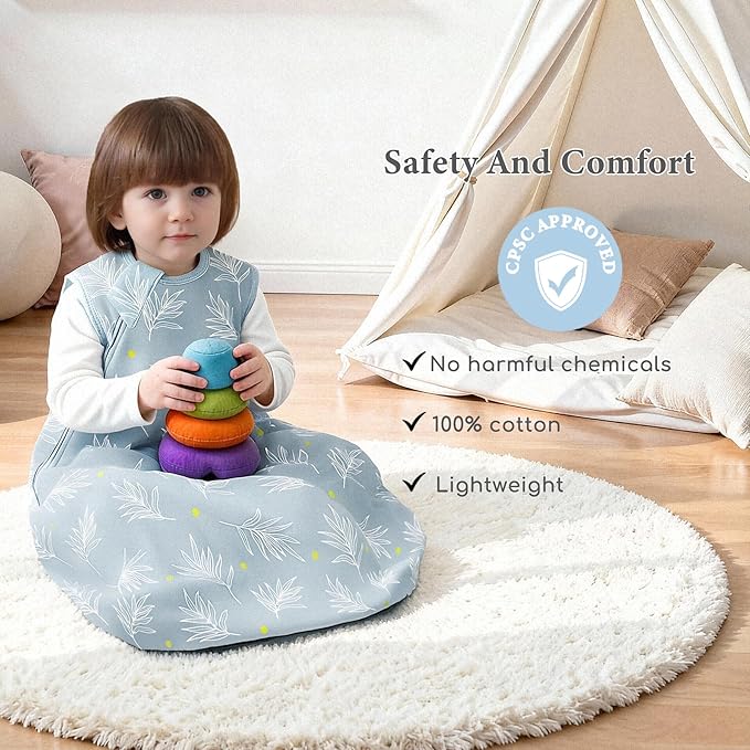 Baby Sleep Sack 6-12 Months 1.0 TOG, 100% Cotton Baby Wearable Blanket with 2-Way Zipper, Infant Toddler Sleeping Sack for Newborn Boys and Girls, Leaves & Pumpkin