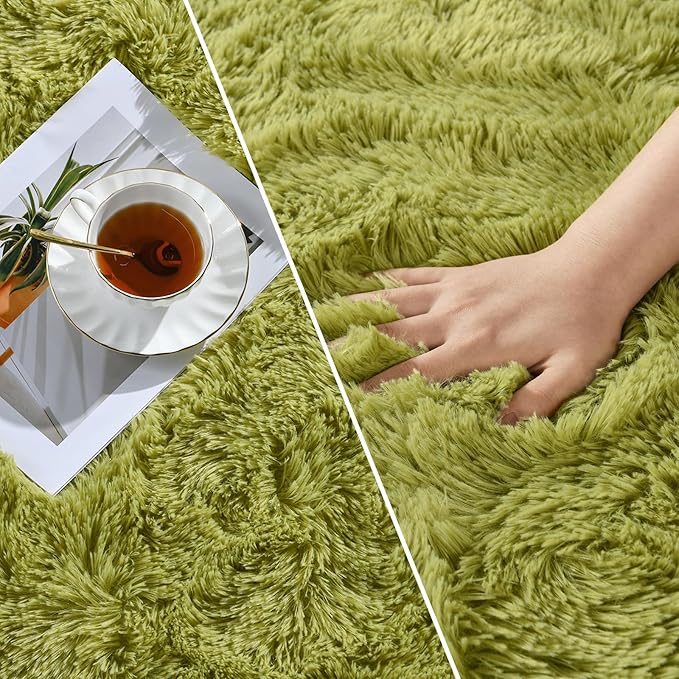 Large Shag Area Rugs 5 x 8, Plush Fuzzy Rugs for Living Room, Ultra Soft Fluffy Furry Rug for Bedroom, Indoor Carpet Nursery Rugs for Kids Room Home Decor, Green