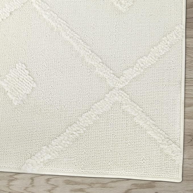 Antep Rugs Palafito 4x6 Geometric Shag Diamond High-Low Pile Textured Indoor Area Rug (White, 3'11" x 5'11")
