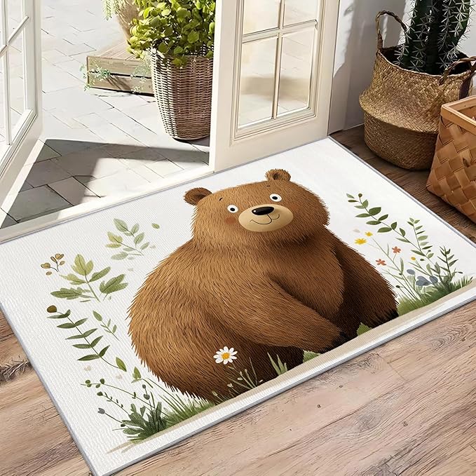 Bear Rug Kids - Brown Bear Area Rug 6x8 - Washable Non Slip Durable, Kawaii Cartoon Animal Rugs for Living Room Bedroom, Kids Boys Girls Carpet, Cute Animal Home Decor & Gifts
