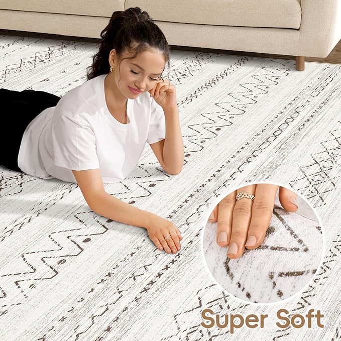 Area Rugs for Living Room Washable Living Room Rug Soft Neutral Indoor Floor Carpet Non-Slip Stain Resistant Modern Boho Rugs for Bedroom Dining Room Kids Room Nursery Office Home Light Grey