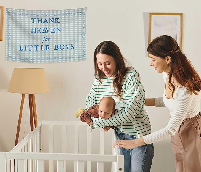 Christian Bible Verse Scripture Rectangular Banner Flag Wall Sign Decor Gift for Baby Boy-Nursery Baby Room Bedroom Decor-Baby,Shower Birthday Christmas Gift-Thank Heaven for Little Boys