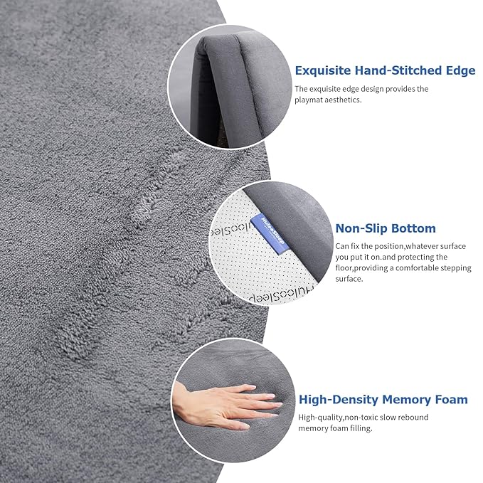 Baby Play Mat for Floor,1.3" Thick Elasti Foam Tummy Time Mat,79"×158“ Extra Large Soft Velvet Nursery Rug,Non Slip Safe for Crawling,Toddlers,Infants,kids,Tatami Style for Living Room,Classroom,Playroom(Dark Grey)