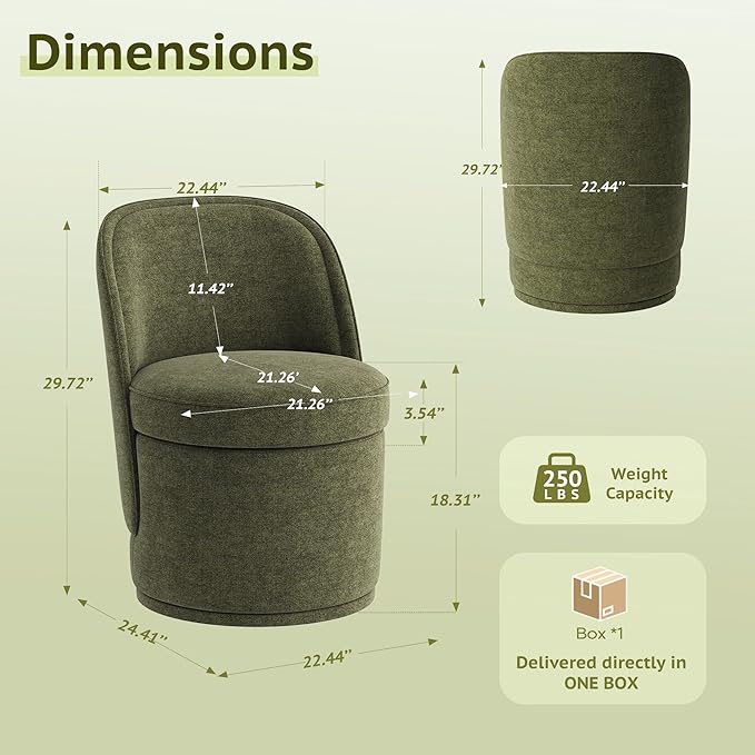 Swivel Accent Chair, 360° Swivel Chair with Hidden Storage, Modern Small Barrel Swivel Armchair for Living Room/Bedroom, Green
