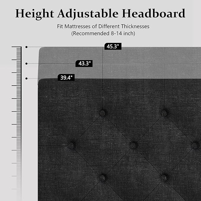 BarnFurin Twin Bed Frame, Upholstered Platform Bed with Button Tufted Headboard, Fabric Bed Frame with Wooden Slats Support, No Box Spring Required, Easy Assembly, Dark Grey