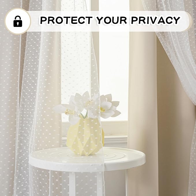 MYSKY HOME Beige 70% Blackout Curtains for Girls Bedroom & Living Room Nursery Kids Cute Double Layer Curtains with Sheer Overlay, Grommet Tops, 52x84 Inch Each Panel, 2 Panels