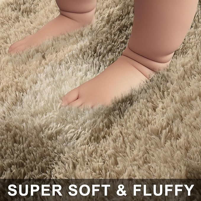 5x7 Feet Area Rugs for Living Room Bedroom,Beige and White Machine Washable Soft Fluffy Shaggy Indoor Rug, Floor Carpet for Girls Boys Kids, Dorms, Nursery Rooms, Home Decor Aesthetic