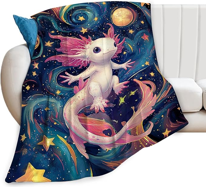 Axolotl Blanket Outer Space Salamander Gifts Throw Blanket Super Soft Flannel Lightweight Fluffy Plush Cozy Fuzzy Fleece Axolotls Decor Blanket for Girl Woman Boys Kids Adults for Bed Sofa 40"X50"