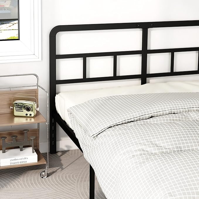 14 Inch Full Size Bed Frame with Headboard No Box Spring Needed, Heavy Duty Metal Platform with Steel Slat, Mattress Foundation, Easy Assembly, Noise Free, Black
