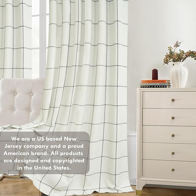 DriftAway 2 Panels 100% Blackout Windowpane Plaid Linen Curtains Double Layer Drapes for Bedroom 102 Inches Long Farmhouse Thermal Insulated 3.25 Inch Rod Pocket Back Tab for Living Room Black