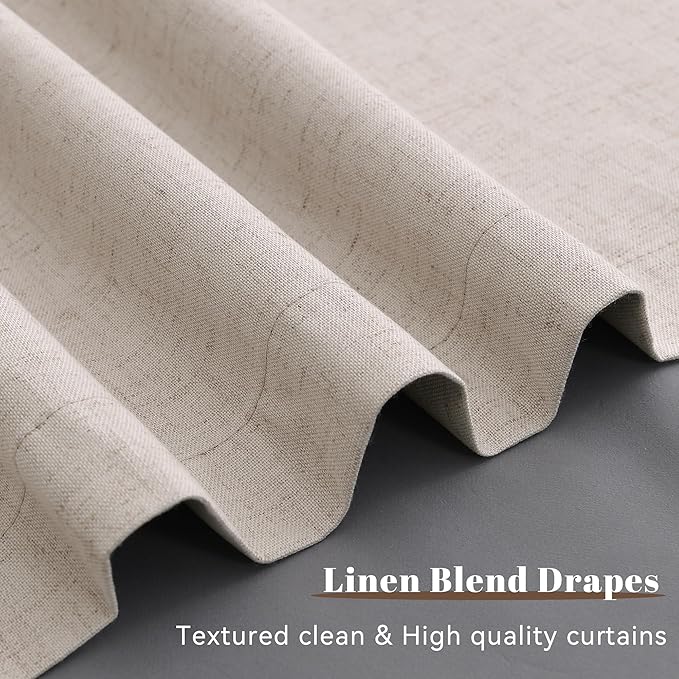 Guken Oatmeal Linen 100% Blackout Curtains for Bedroom 90 Inch Length 2 Panels Set Back Tab Thermal Insulated Sound Proof Light Blocking Window Elegant Curtain for Living Room Nursery 52x90