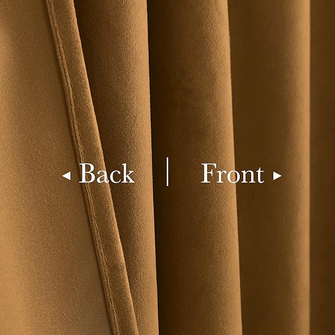 StangH Blackout Gold Brown Velvet Curtains for Bedroom, Back Tab Heat Resistant Privacy Window Drapes Halloween Holiday Home Decoration for Kitchen, W62 x L84, 2 Panels