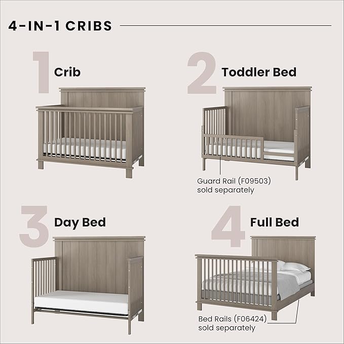 Child Craft Denman Crib, Dresser and Chest Nursery Set, 3-Piece, Includes 4-in-1 Convertible Crib, Dresser and Chest, Grows with Your Baby (Crescent Gray)