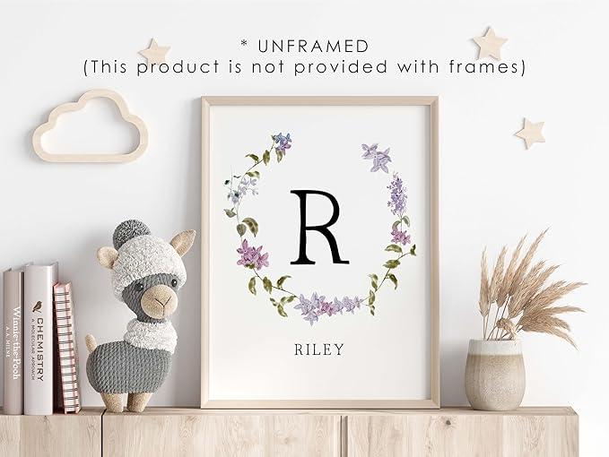 Personalized Name Flower Nursery Wall Art Prints, Crib & Nursery décor, Newborn Baby Girl Gift Present, Floral Baby Girl Room Pictures, Poster For Baby And Kids (1 Print, Flower 2)