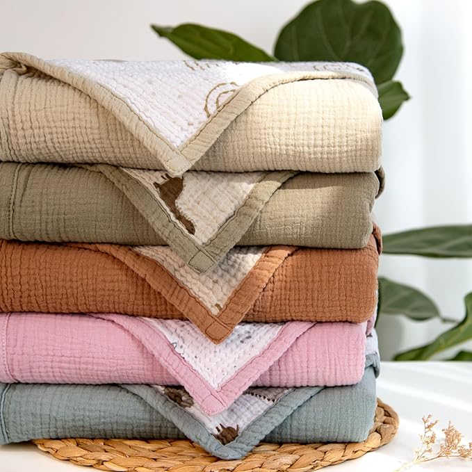 lulumoon Muslin Baby Blanket - Cotton Quilt Blankets for Toddlers - Reversible Nursery Crib Blanket for Baby Boys and Girls 47"x47"(Olive Dinosaur)