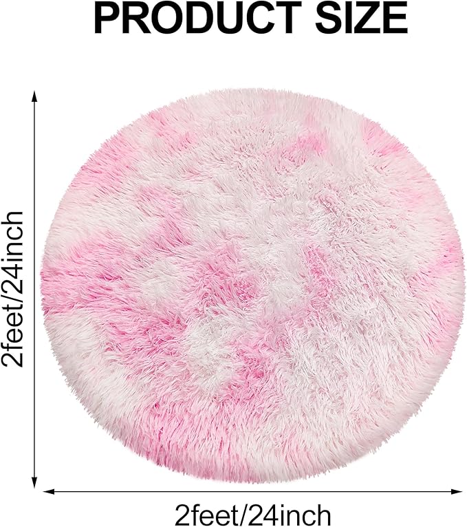 2x2 ft Small Fluffy Round Rug for Girls Bedroom,Soft Shaggy Kids Pink Rugs Kawaii Colorful Carpet Fuzzy for Room Kids Bedroom Girls Dresser Playroom Nursery Storage Cabinet Décor