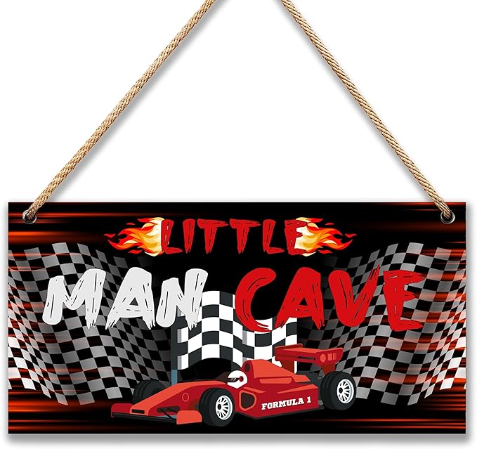Little Man Cave Sign for Boys Car Room Wall Decor Wooden Door Sign Decorations for Men Teenager Toddler Bedroom Nursery Playroom - 6"x12" -A04