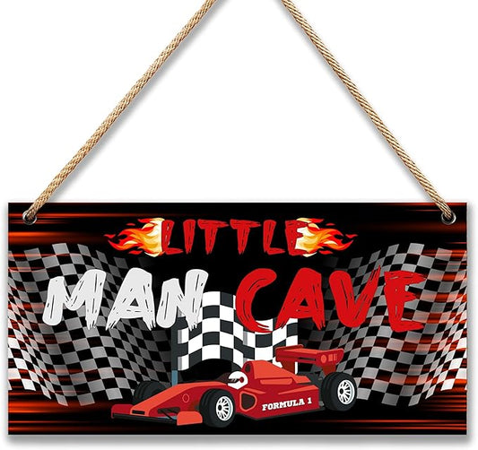 Little Man Cave Sign for Boys Car Room Wall Decor Wooden Door Sign Decorations for Men Teenager Toddler Bedroom Nursery Playroom - 6"x12" -A04