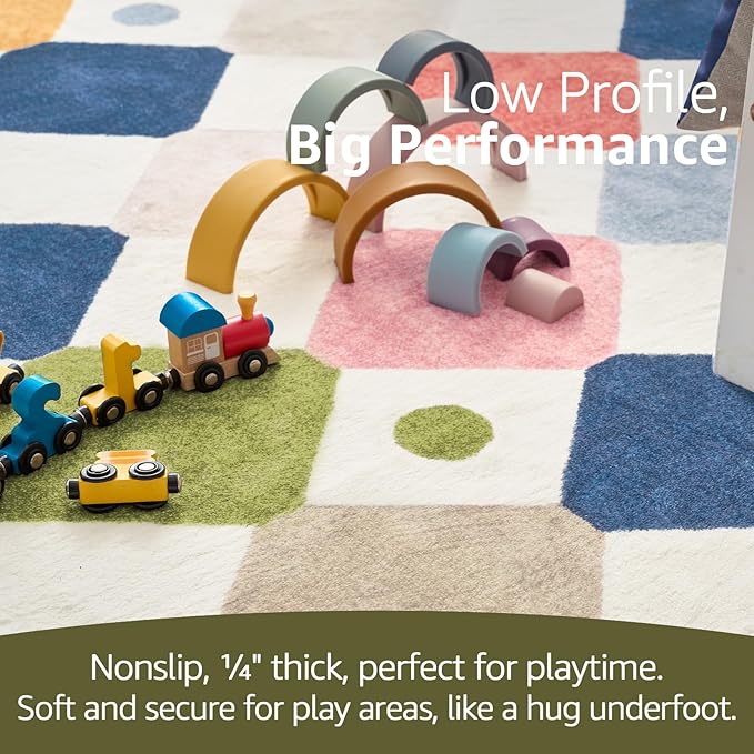 jinchan Macy Round Rug 4ft Kids Washable Rug Indoor Floor Cover Non-Slip Soft Modern Elementary School Classroom Colorful Diamond Carpet for Nursery Daycare Playroom Living Room Circus on Cream