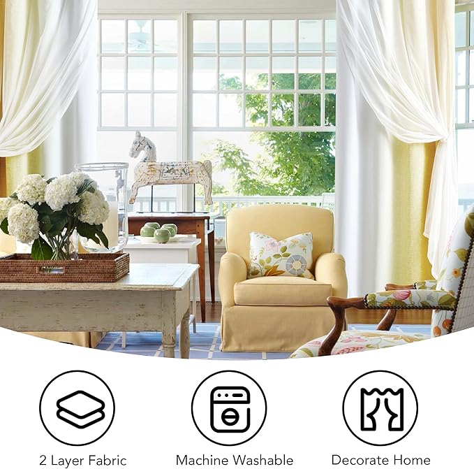100% Blackout Curtains with Sheer Overlay Mix and Match Double Layer Drapes 84 Inch Long 2 Panels for Bedroom Living Room Yellow White Ombre Grommet Window Treatment with Tiebacks