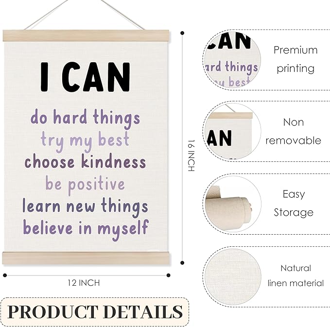 Koesus Inspirational Classroom Purple Rainbow Wall Art Poster Hanger Frame 12x16 Inch Set of 3, Positive Affirmations for Kids, Motivational Canvas Prints Framed Wall Decor for Classroom Kids Room