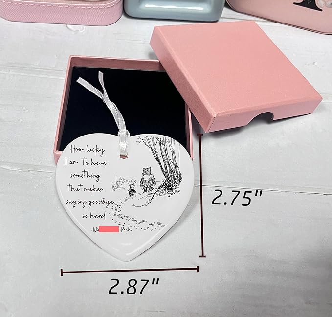 Friendship Gift for Goodbye Leaving Going Away Farewell How Lucky I Am to Have You-Ceramic Heart Shaped Ornament Keepsake-Desk Sign Decor-Double-Sided Printing-Appreciation Present