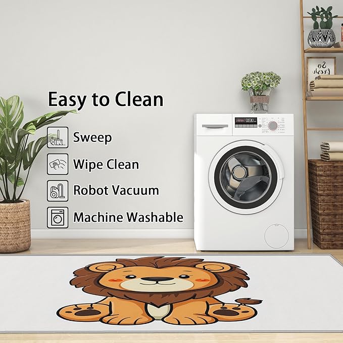 Lion Rug for Nursery - 4x6 Rug - Lion Rug - Cute Cartoon Zoo Animal Area Rug - Kids Baby Nursery Rugs - Kawaii Safari Playroom Carpet - Home Decor