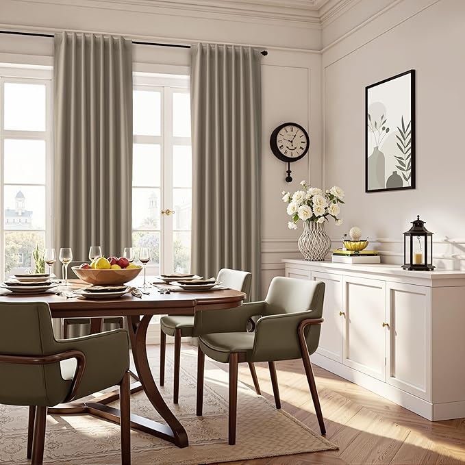 Guken Light Camel Linen Black Out Curtains for Living Room 84 Inch Length 2 Panels Set Retro Farmhouse 100% Blackout Privacy Back Tab Hook Belt Textured Light Tan Bedroom Backdrop 52x84 7Ft