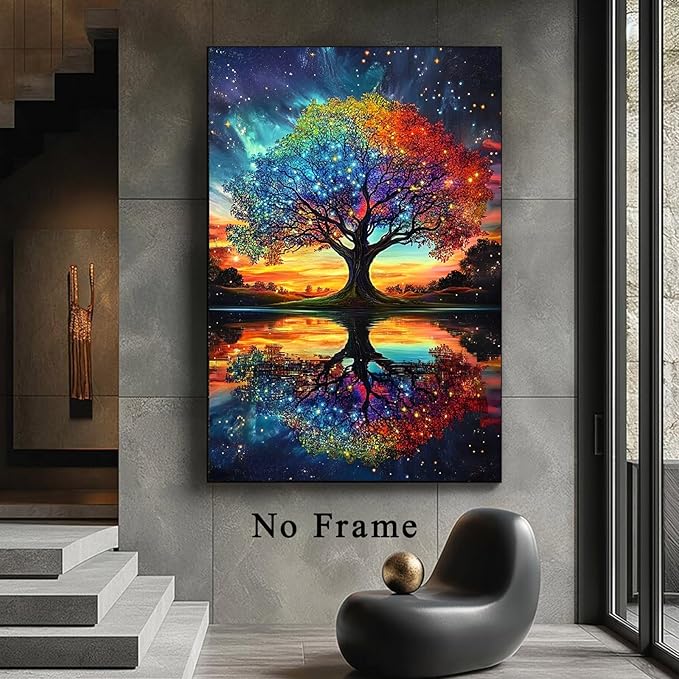 Deocorlevel Abstract Colorful Tree Canvas Prints Fantasy Abstract Prints 16x24inch Frameless Modern Tree Of Life Wall Art