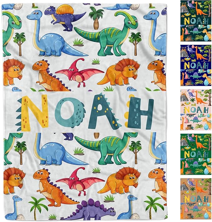 Personalized Baby Blankets, Customized Easter Blanket for Kids, Personalized Dinosaur Baby Blanket with Name, Custom Easter Baby Blanket for Boys, Girl & Kids, Baby Boy Newborn Soft