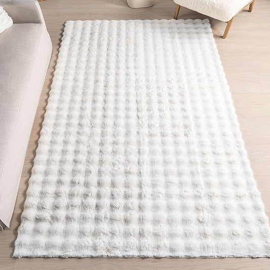 nuLOOM Jeni Off-White, 6' x 9', Solid Faux Rabbit, Fluffy and Cozy, High Traffic, Stain Resistant, Easy Clean, Durable Washable Area Rug for Bedroom, Living Room, Dining, Den, Foyer, Entryway
