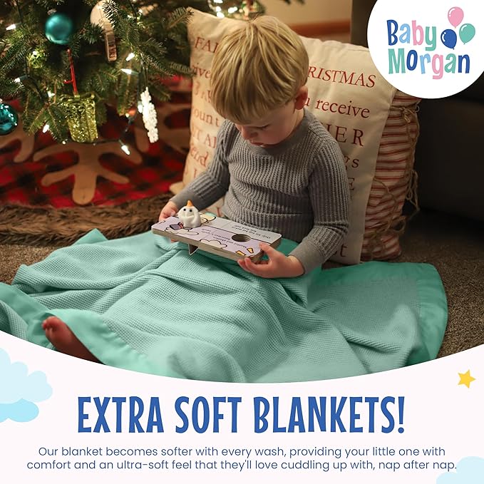 Blankets Thermal Waffle Baby Blanket Crib Bedding - Soft Cozy Warm Infant Thermal Cover for Nursery Stroller or Bassinet, Lightweight Ideal Shower Gift, Nylon Trim Mint Green 36" x 50"