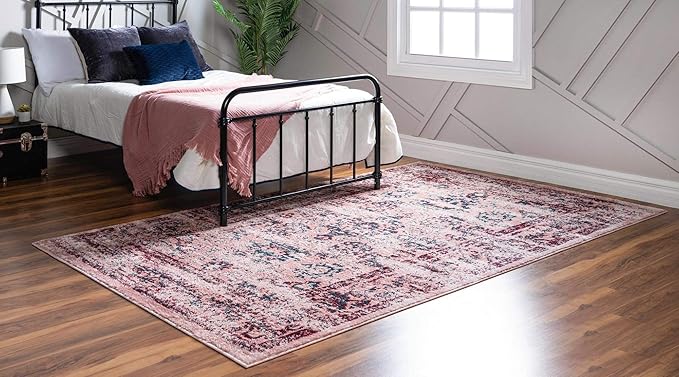 Rugs.com Charleston Collection Rug – 8' x 10' Pink Low-Pile Rug Perfect for Living Rooms, Large Dining Rooms, Open Floorplans