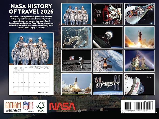 Space Travel NASA Calendar 2026 Rocket Monthly Wall Calender 12 Month | American Made In The USA
