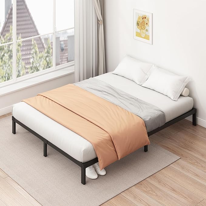 9 Inch Low Full Size Bed Frame Heavy Duty Metal Platform, No Box Spring Needed, Easy Assembly Mattress Foundation, No Noise, Black