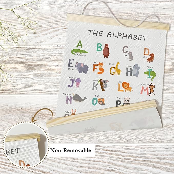 Nopoben Alphabet Poster Hanger Frame, Animal Prints Wall Art With Wooden Poster Hanger, Educational Animals Wall Decor, Kids Room Nursery Bedroom Classroom Decor(12x16 Inches)-20