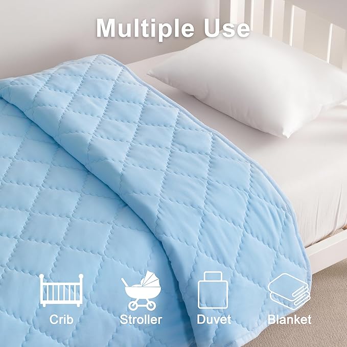BEDSUM 100% Brushed Microfiber Down Alternative Toddler Comforter, Ultra Soft Lightweight and Warm Breathable Crib Quilted Blanket for Nursery Stroller Bed, 39x47 Inches, Aqua
