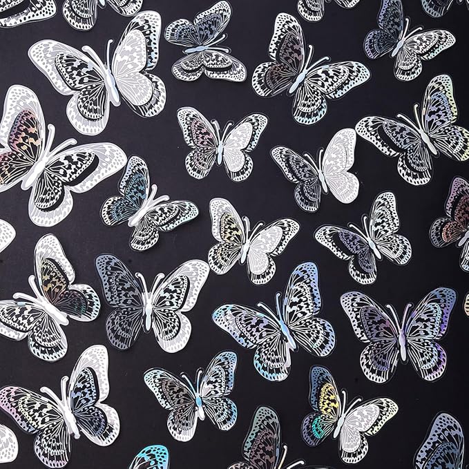36 Pcs Butterfly Wall Decals, Hollowed-Out Butterflies Stickers Mural Decor Stickers Wall Decor Home Decor Kids Room Bedroom Decor Living Room Decor (Sliver)
