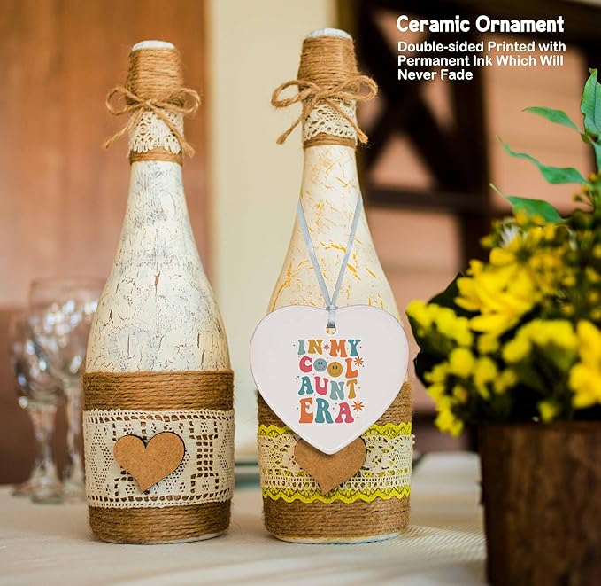 Heart Shaped Christmas Ornament-Cool Aunt Era Gift-Best Aunt Ever Keepsake for Niece Nephew-Birthday or Baby Announcement Present for New Auntie to Be-Promoted to Auntie Ceramic Ornament