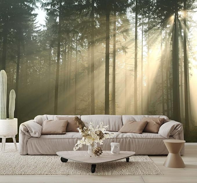 Sunshine Forest Woodland Wallpaper Nature Landscape Tree Wall Murals for Bedroom Living Room(Not Self-Adhesive)