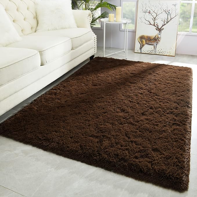 Merelax Soft Modern Indoor Large Shaggy Rug for Bedroom Livingroom Dorm Kids Room Home Decorative, Non-Slip Plush Fluffy Furry Fur Area Rugs Comfy Nursery Accent Floor Carpet 3 X 5 Feet, Brown