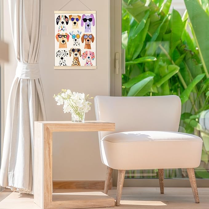 BESERH Colorful Dogs Wall Art Posters, Dog Room Wall Decor, Dog Lover Gifts for Women Men, Trendy Cute Spot Puppy Canvas Prints Artwork Framed for Home Kids Bedroom Nursery, 12x16 Inch